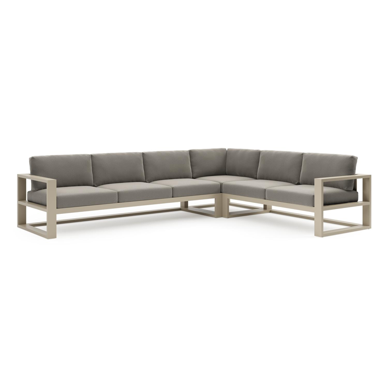 Verato loungehoek in beige aluminium met lopi charcoal all weather sunbrella® luxe kussen