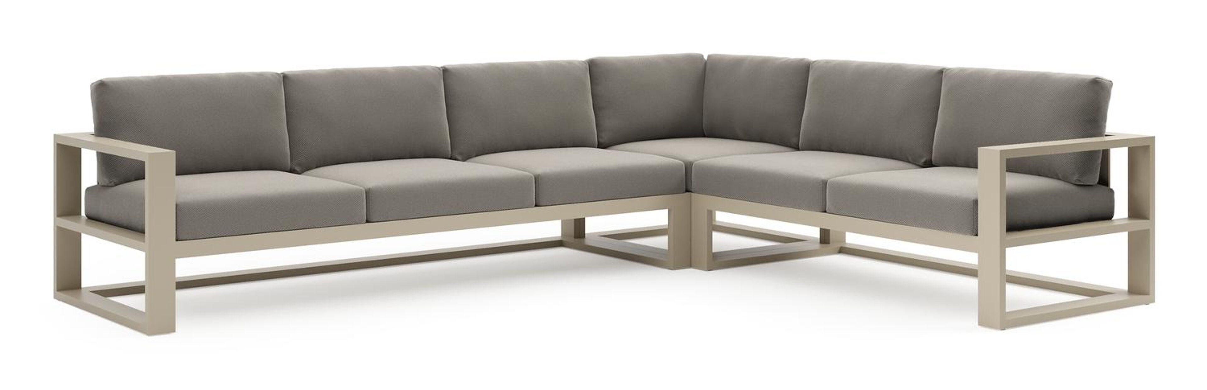 Salon de jardin d'angle Verato en aluminium beige et coussins en all weather sunbrella® luxe lopi charcoal