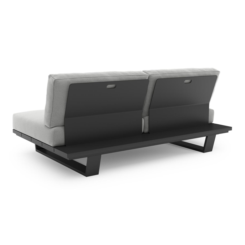 Pagino loungebank in zwart aluminium met natte grey chine all weather sunbrella® luxe kussen