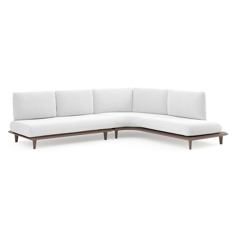 Salon de jardin d'angle Bomero en aluminium taupe et coussins en all weather solica ego birch