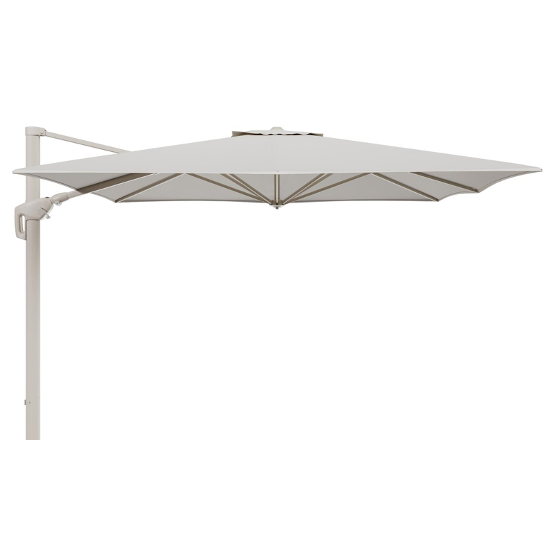 Parasol pendant Minore avec fonction tilt en aluminium beige et toile de parasol All Weather Sunbrella® Luxe Lopi Marble - Lg.1: 350 x Lg.2: 350 cm (sans pied de parasol