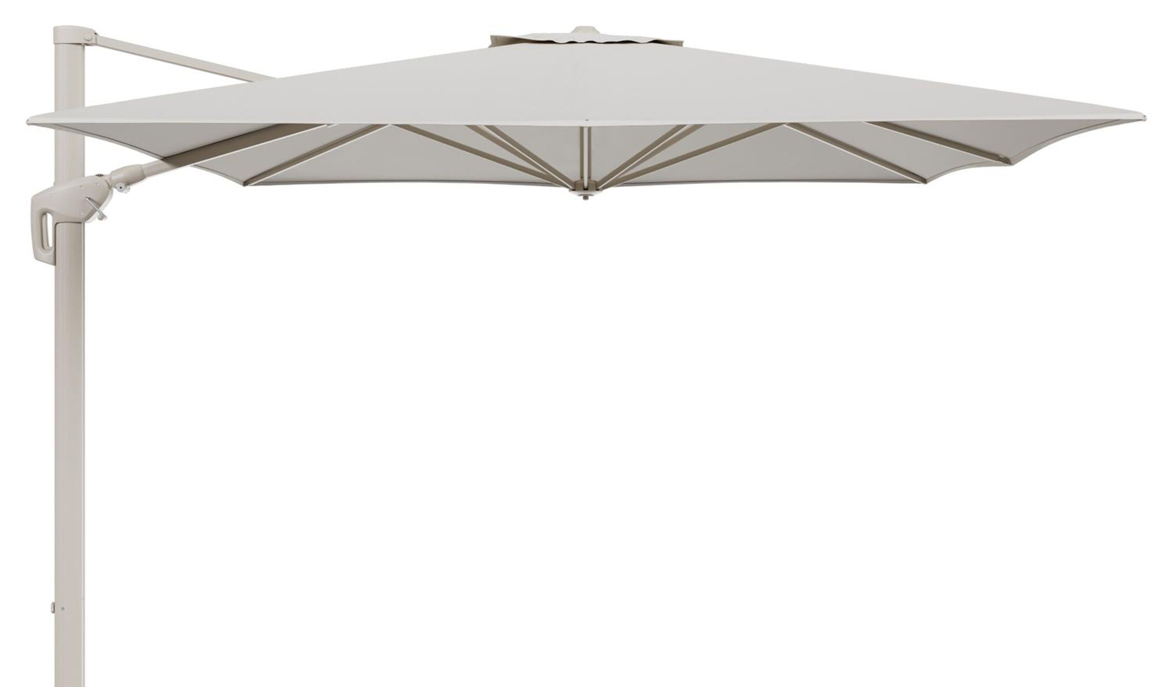 Minore zweefparasol met tiltfunctie in beige aluminium en Lopi Marble All Weather Sunbrella® Luxe parasoldoek - L1: 350 x L2: 350 cm (zonder voet) (zonder voet)