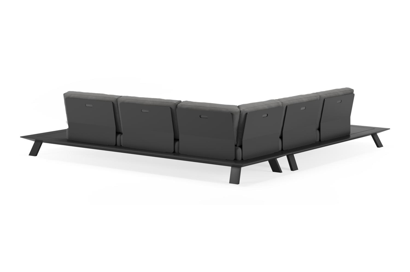 Cesano loungehoek in zwart aluminium met natte charcoal chine all weather sunbrella® luxe kussens