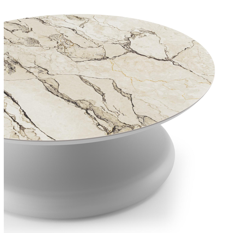 Bomero loungetafel rond in wit aluminium en volkeramiek Colorado Dunes - Dia. 84 x H 32.2 cm