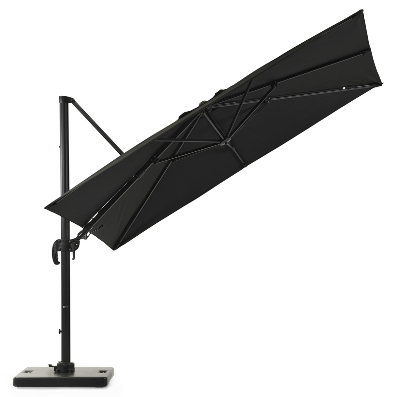 Avola zweefparasol met tiltfunctie in zwart aluminium met zwart weather+ softtouch parasoldoek - L1: 300 x L2: 300 cm (met voet)