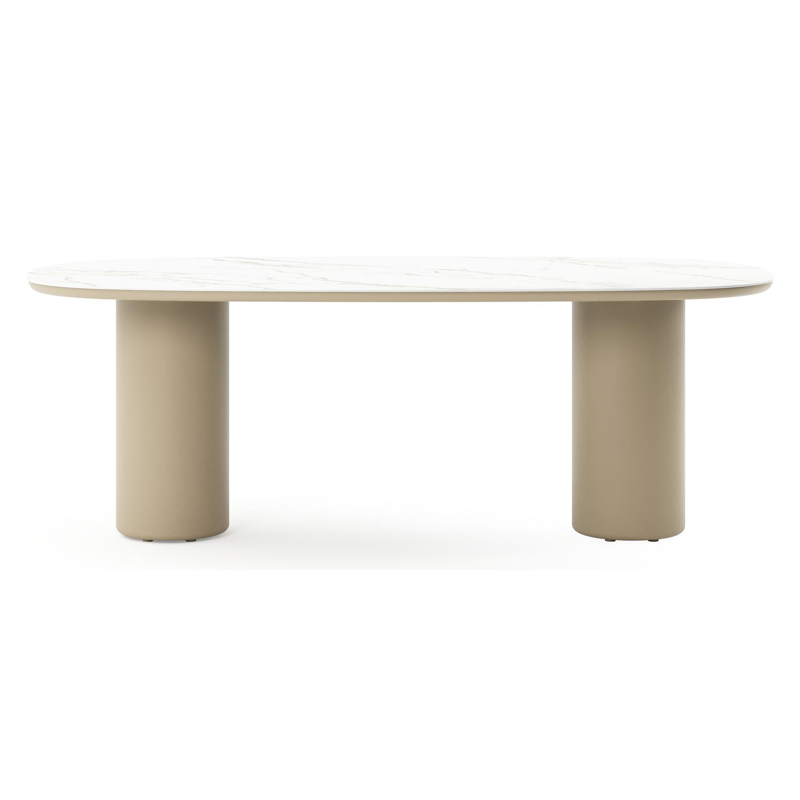 Amico tuintafel bombo in beige aluminium en volkeramiek Calacatta - L 210 x B 110 x H 74 cm