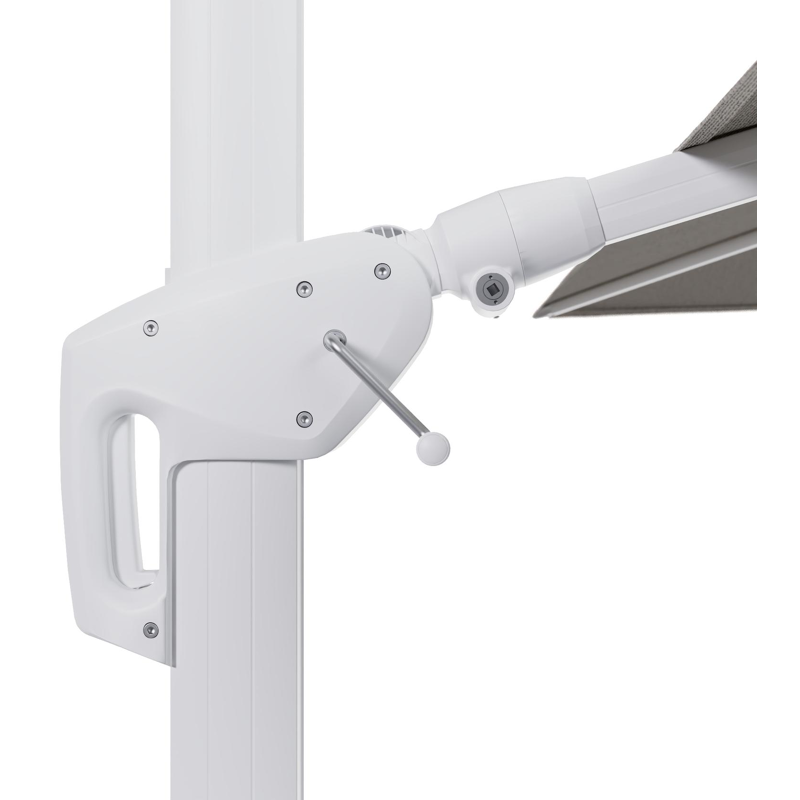 Parasol pendant Minore avec fonction tilt en aluminium blanc et toile de parasol en All Weather Solica Firenze Sand  - Lg.1: 350 x Lg.2: 350 cm (sans pied de parasol