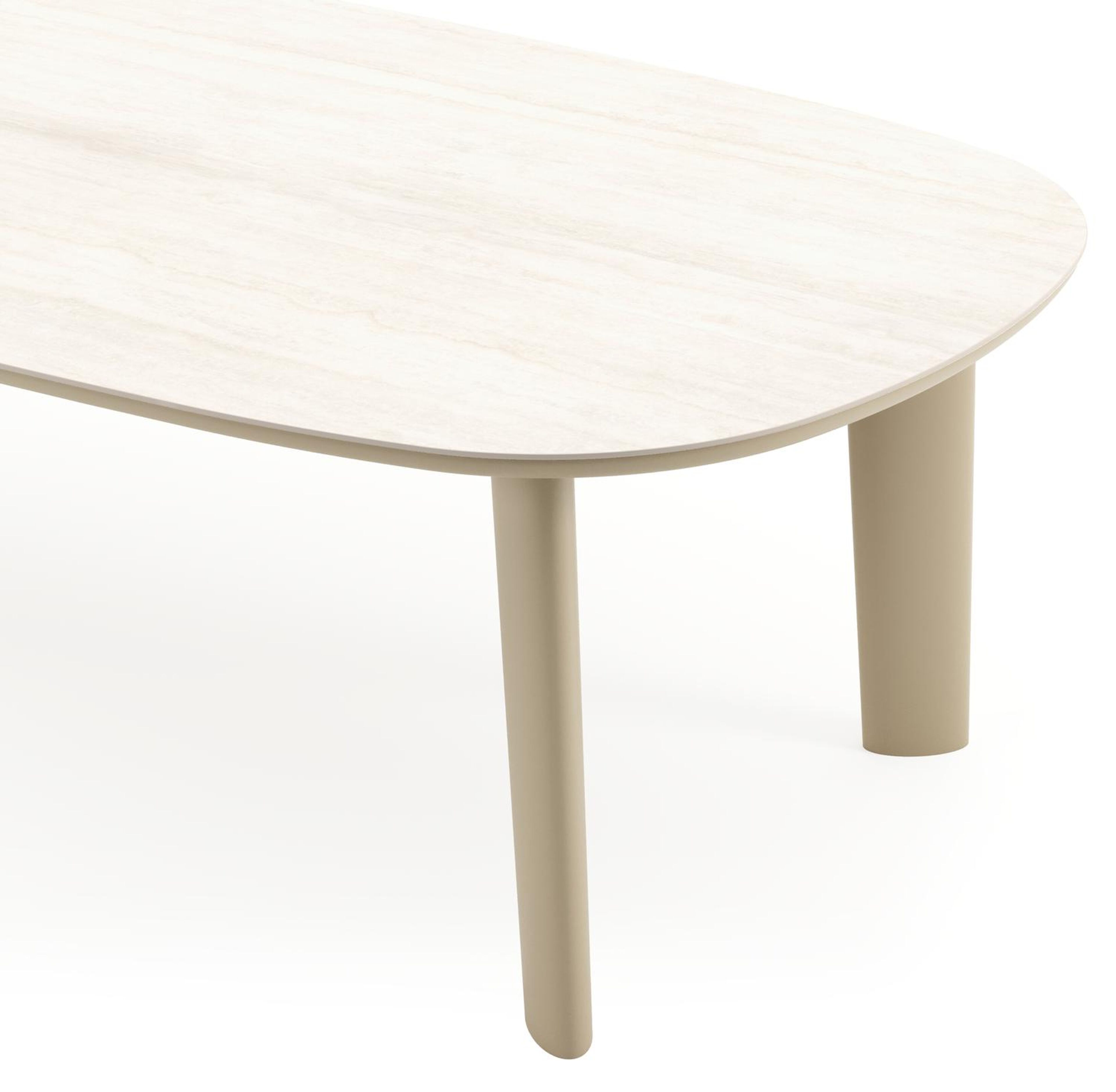 Table de jardin Amico bombo en aluminium beige et céramique pleine Travertino Bianco - Lg. 270 x Lrg. 125 x Haut. 74 cm