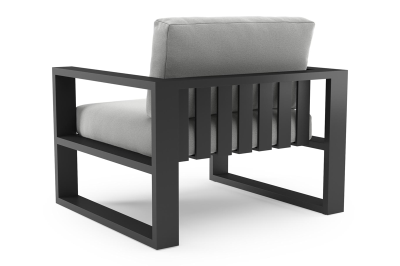 Verato loungestoel in zwart aluminium met natte grey chine all weather sunbrella® luxe kussen