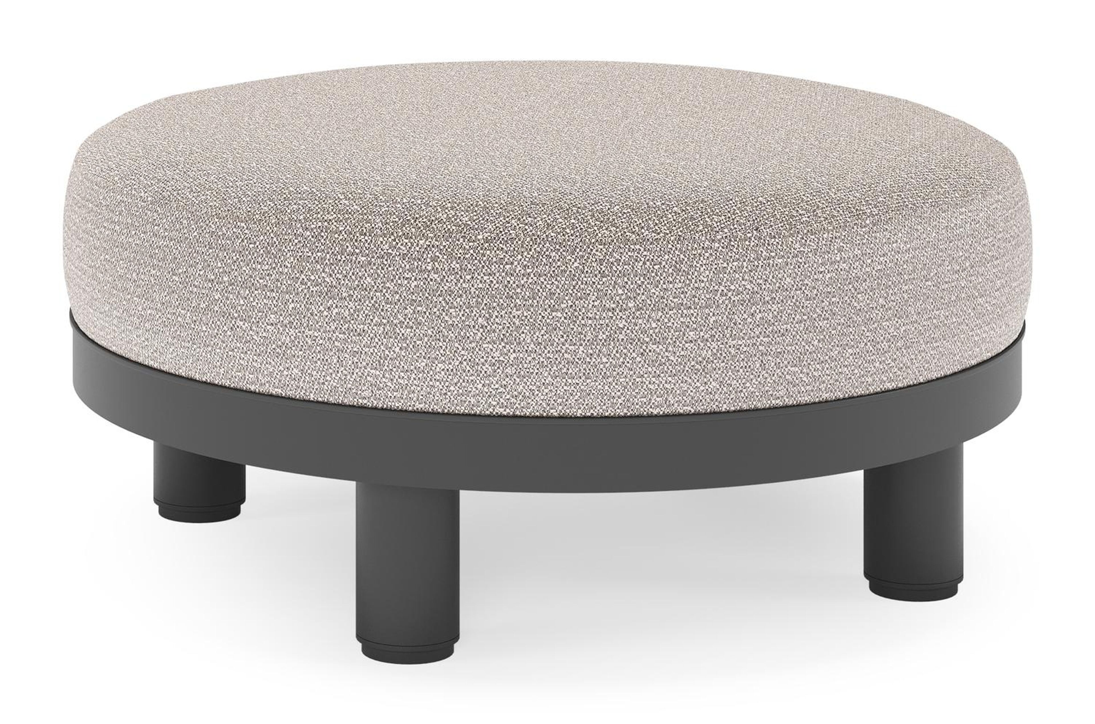 Donato lounge poef in zwart aluminium met All Weather Sunbrella® Luxe Wander Granite kussen