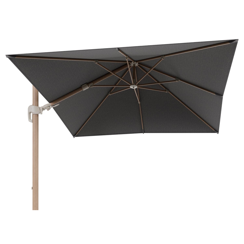 Rufina zweefparasol tiltfunctie in houtlook aluminium en parasoldoek in All Weather Sunbrella® Luxe Chartres Drizzle - L1 300 x L2 300 cm (zonder voet) (zonder voet)