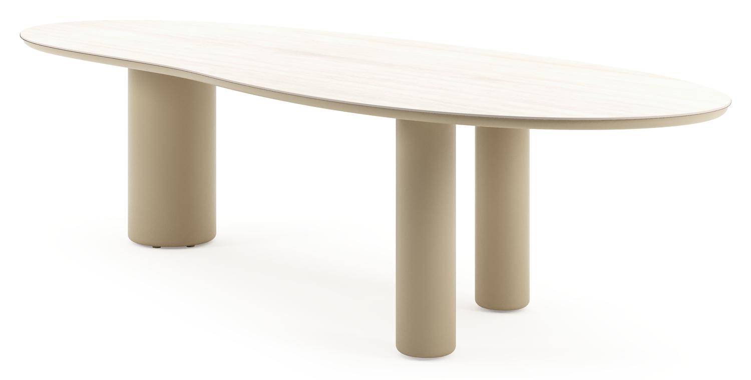 Amico tuintafel organisch in beige aluminium en volkeramiek Travertino Bianco - L 320 x B 120 x H 73.5 cm