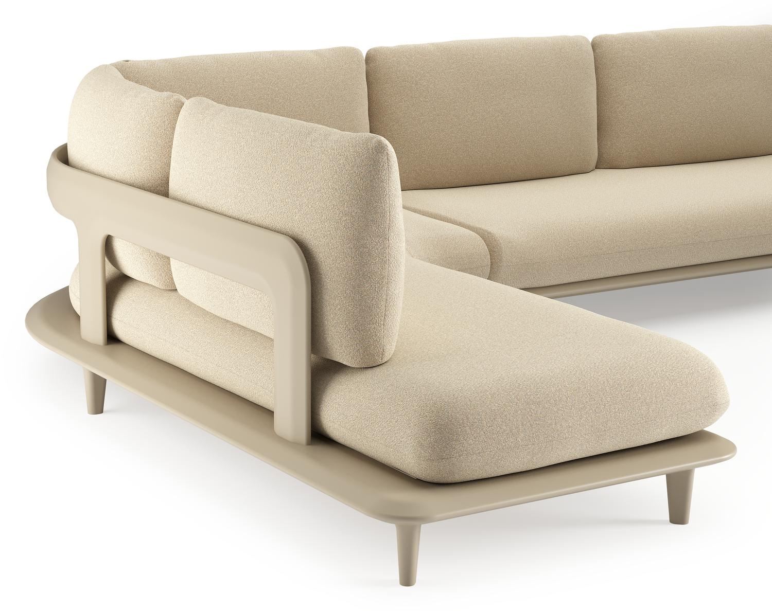 Salon de jardin d'angle Bomero en aluminium beige et coussins en all weather solica soul papyrus