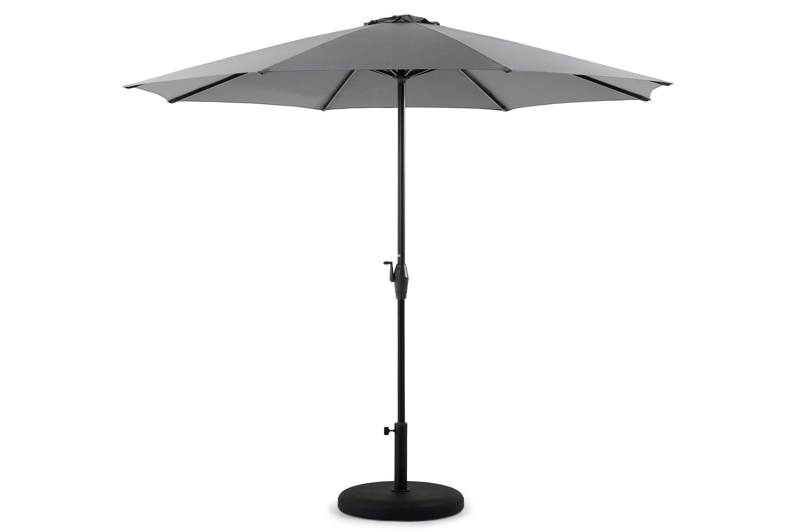 Viola staanparasol in zwart aluminium met grijs weather+ softtouch parasoldoek - Dia. 350 cm (met voet)
