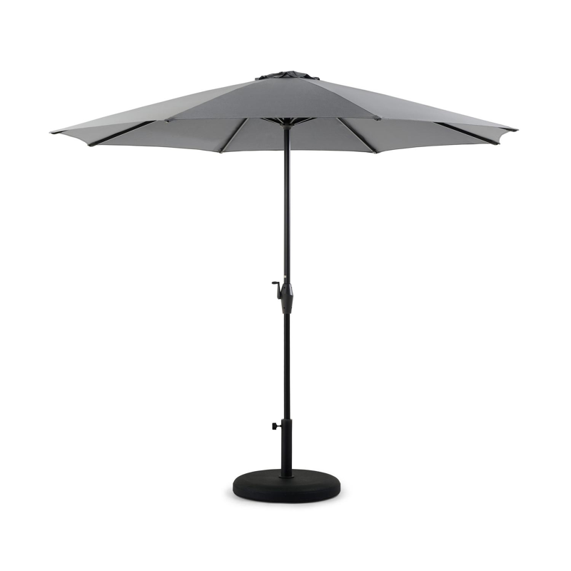 Viola staanparasol in zwart aluminium met grijs weather+ softtouch parasoldoek - Dia. 350 cm (met voet)