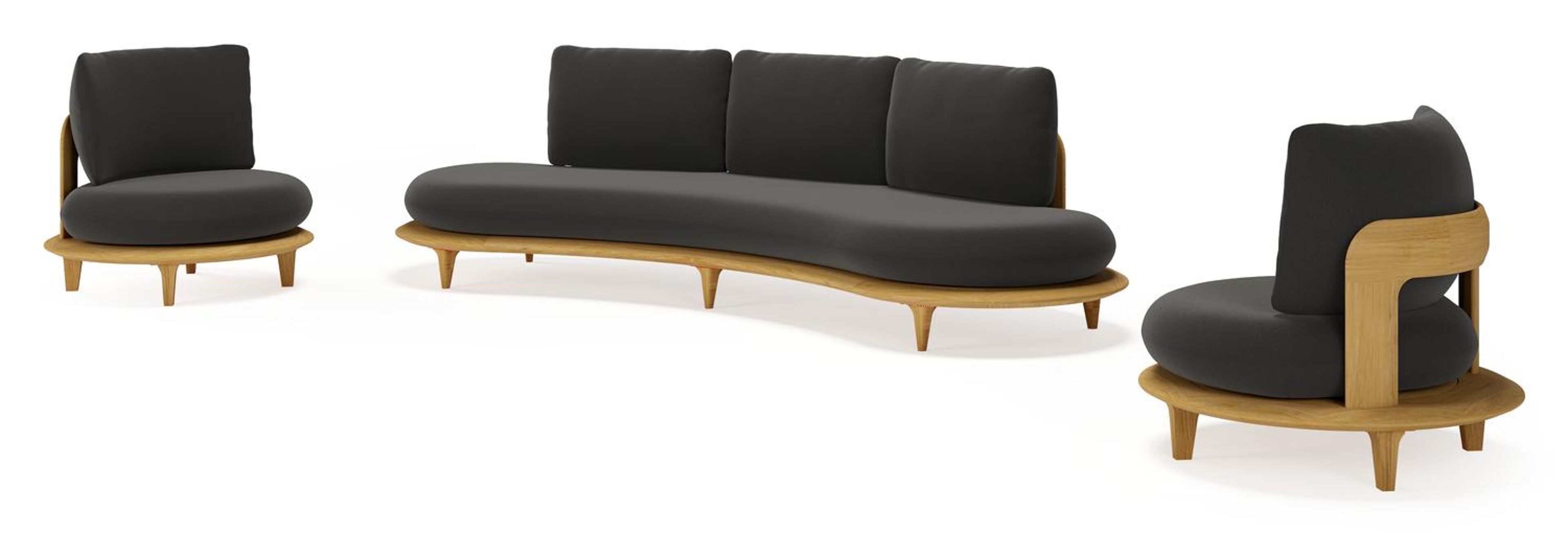 Salon de jardin Bomero en teck et coussins en all weather sunbrella® luxe natte sooty