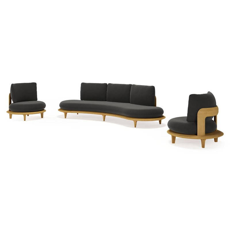 Bomero loungeset in teak met natte sooty all weather sunbrella® luxe kussen