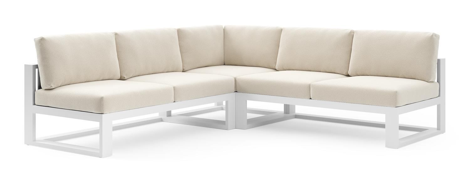 Verato loungehoek in wit aluminium met althea off white all weather cosytica kussen