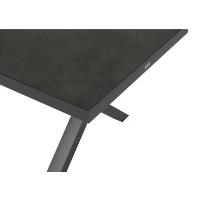 Reza tuinset in zwart aluminium en zwart volkeramiek tafelblad met 6 Puglia tuinstoelen