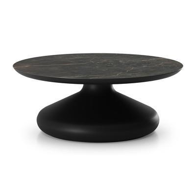 Bomero loungetafel rond in zwart aluminium en volkeramiek Black Obsession - Dia. 84 x H 32.2 cm
