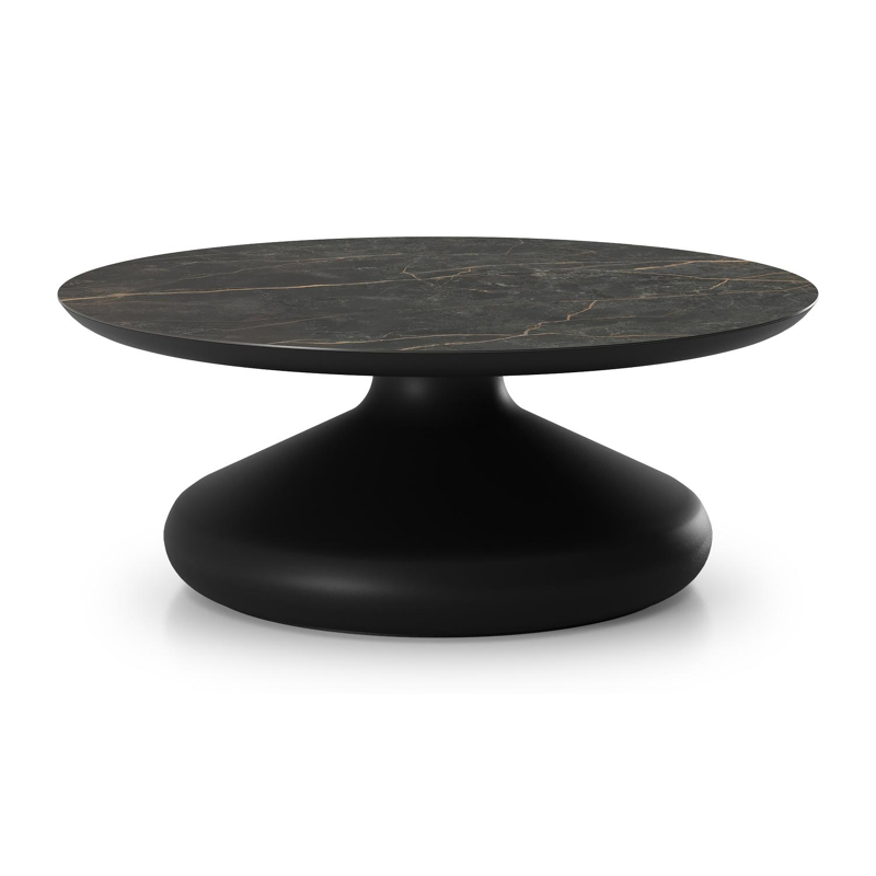 Bomero loungetafel rond in zwart aluminium en volkeramiek Black Obsession - Dia. 84 x H 32.2 cm