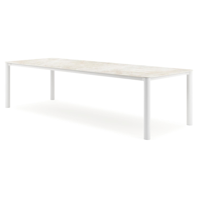Orso tuintafel afgerond rechthoekig in wit aluminium en volkeramiek Rapolano L 290 x B 110 cm