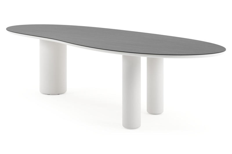 Amico tuintafel organisch in wit aluminium en volkeramiek Basalt Black - L 320 x B 120 x H 73.5 cm