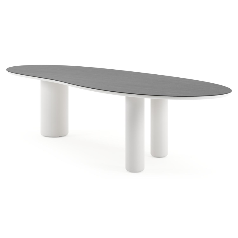 Table de jardin Amico organique en aluminium blanc et céramique pleine Basalt Black - Lg. 320 x Lrg. 120 x Haut. 73.5 cm