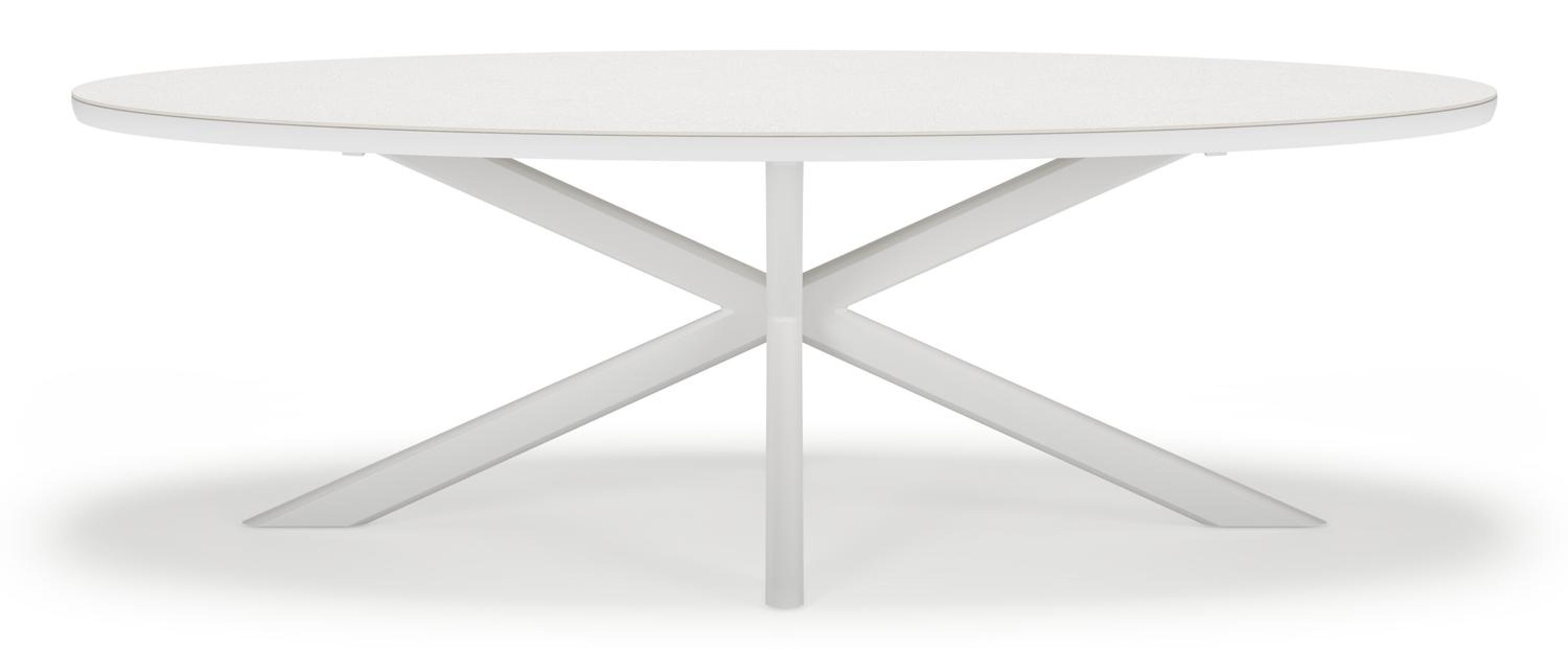 Pamplona ovale tuinset in wit aluminium en sintered stone topo minerale met 8 Amalfi tuinstoelen