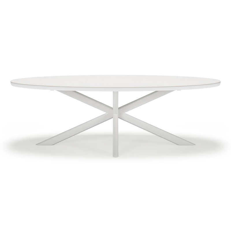 Pamplona tuintafel ovaal in wit aluminium en sintered stone Topo minerale - L 240 x B 115 x H 72 cm