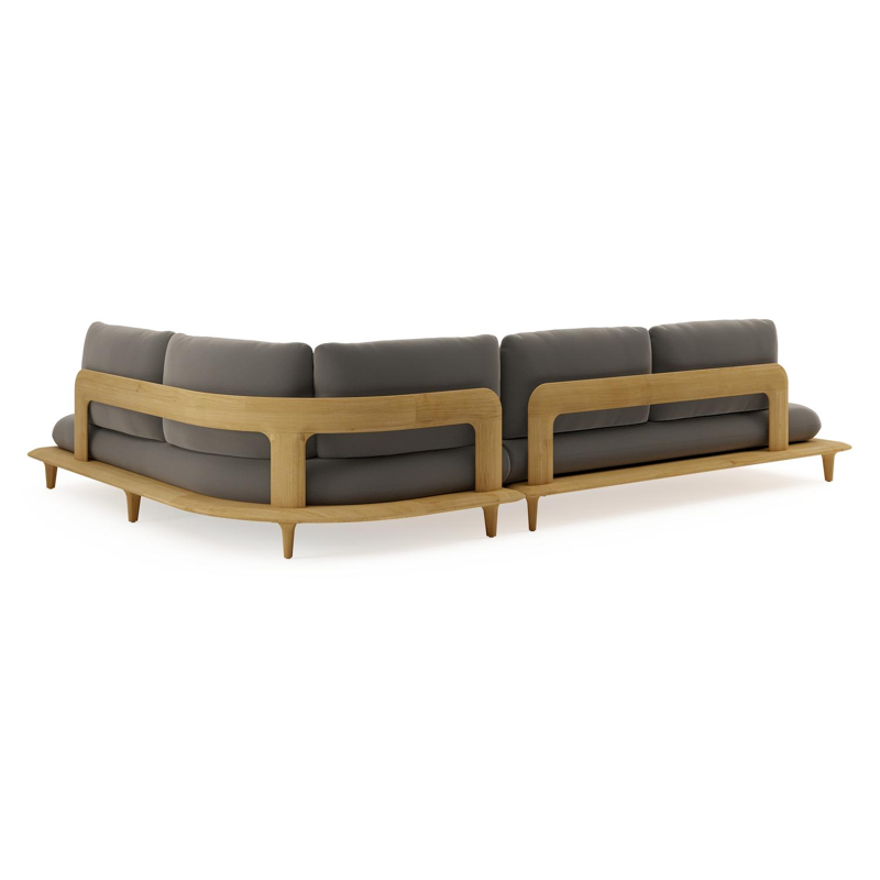 Bomero loungehoek in teak met natte carbon beige all weather sunbrella® luxe kussen