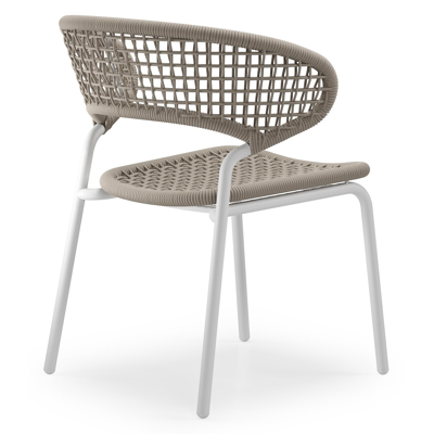 Donato XL tuinstoel in wit aluminium en beige vierkant geweven ronde rope