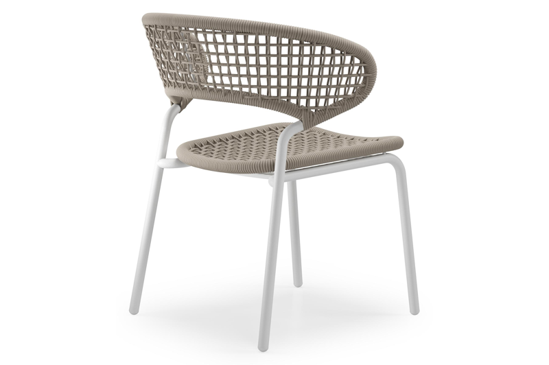 Donato XL tuinstoel in wit aluminium en beige vierkant geweven ronde rope