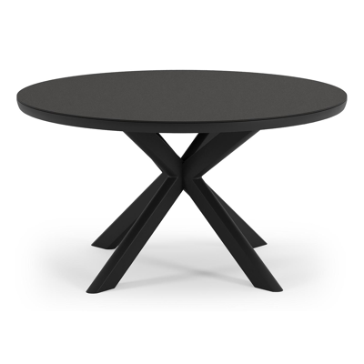 Pamplona ronde tuinset in zwart aluminium en sintered stone notte minerale met 6 Calobra tuinstoelen