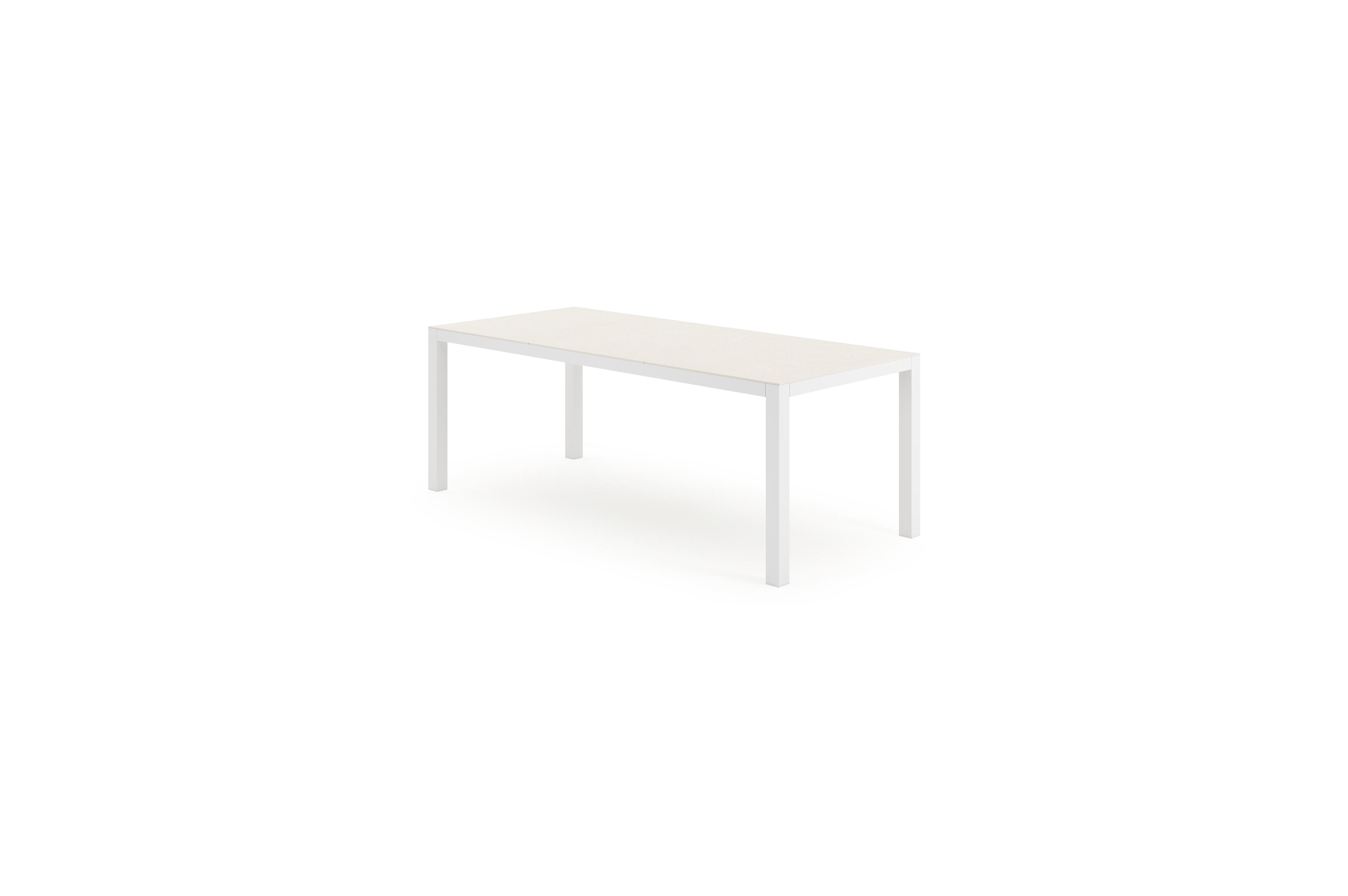 Toma tuinset rechthoekig in wit aluminium en sintered stone beige met 6 Salto tuinstoelen