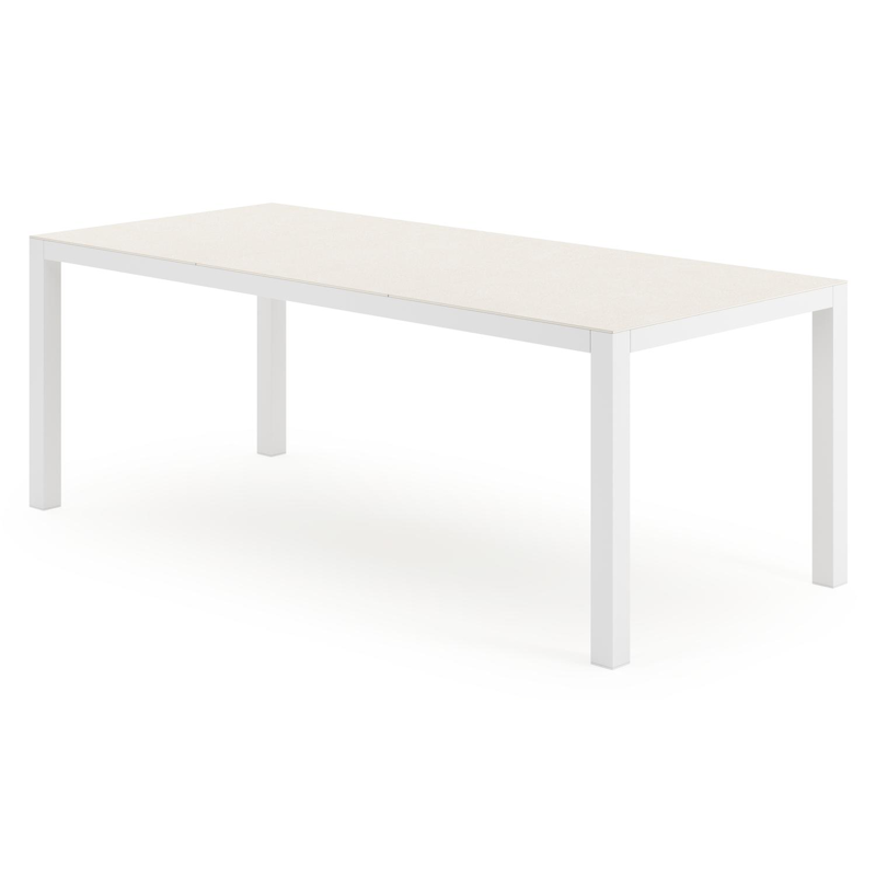 Toma tuinset rechthoekig in wit aluminium en sintered stone beige met 8 Salto tuinstoelen