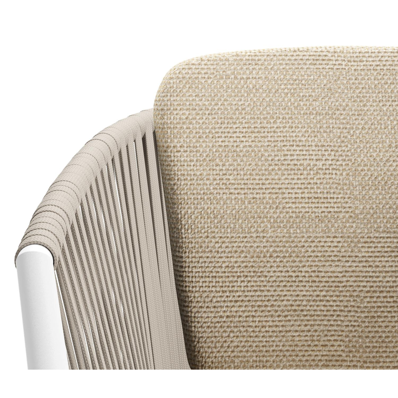 Chaise de jardin Orso en aluminium blanc et corde plate tissée verticalement beige avec coussin en All Weather Cosytica Althea Camel