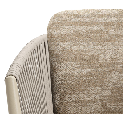 Chaise de jardin Orso en aluminium beige et corde plate tissée verticalement beige avec coussin luxe en All Weather Cosytica Madagascar Oak