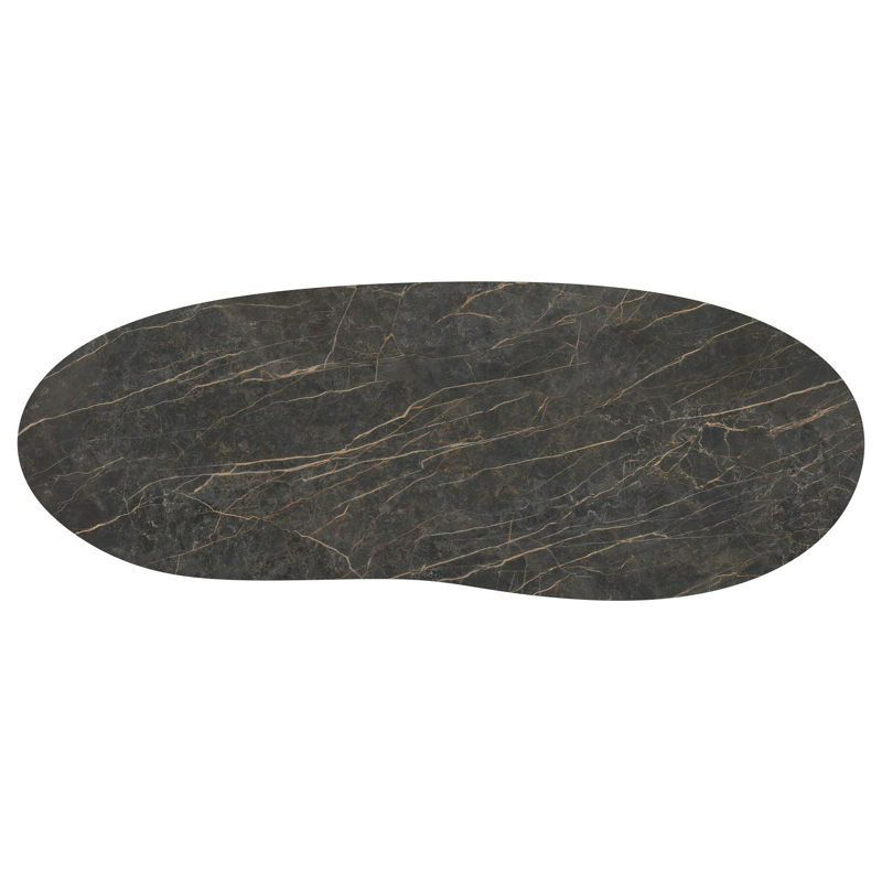 Table de jardin Amico organique en aluminium beige et céramique pleine Black Obsession - Lg. 320 x Lrg. 120 x Haut. 73.5 cm