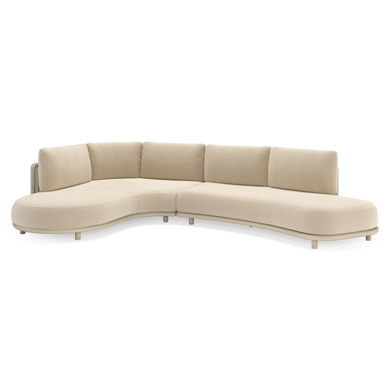 Lomano loungehoek in beige aluminium en beige verticaal geweven luxe vlakke rope met Althea Chalk all weather cosytica