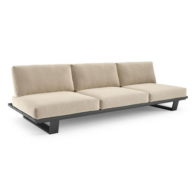 Canapé de jardin Pagino en aluminium noir et coussins en all weather cosytica althea chalk