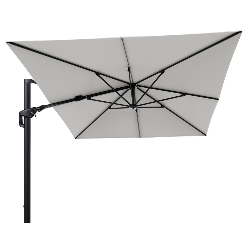 Parasol pendant Minore avec fonction tilt en aluminium noir et toile de parasol en All Weather Sunbrella® Luxe Natte White - Lg.1 400 x Lg.2 300 cm (sans pied de parasol)