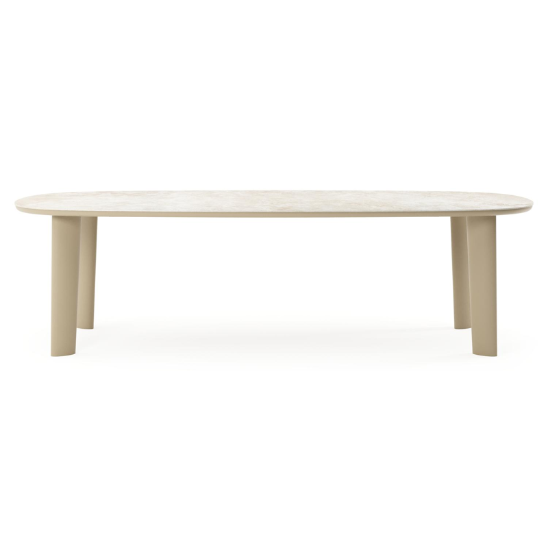 Table de jardin Amico bombo en aluminium beige et céramique pleine Rapolano - Lg. 270 x Lrg. 125 x Haut. 73.5 cm