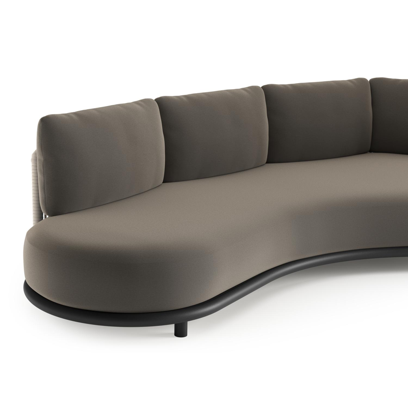 Lomano loungebank in zwart aluminium en beige verticaal geweven luxe vlakke rope met natte carbon beige all weather sunbrella® luxe kussen