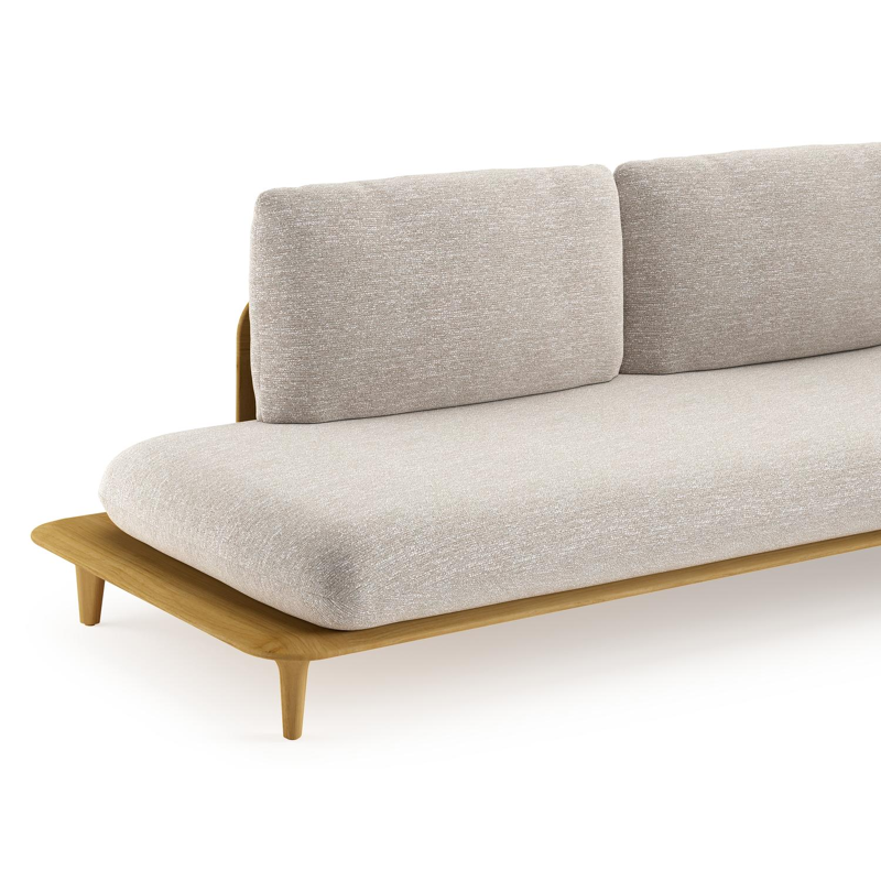 Salon de jardin d'angle Bomero en teck et coussins en all weather sunbrella® luxe tundra sand