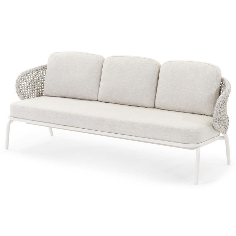 Donato loungeset in wit aluminium en wicker met savane whisper All Weather Sunbrella® Luxe kussens