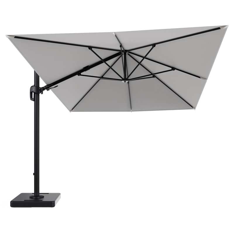 Rufina zweefparasol tiltfunctie in zwart aluminium en parasoldoek in All Weather Solica Soul Optik - L1 400 x L2 300 cm met parasolvoet Lapido 160 kg