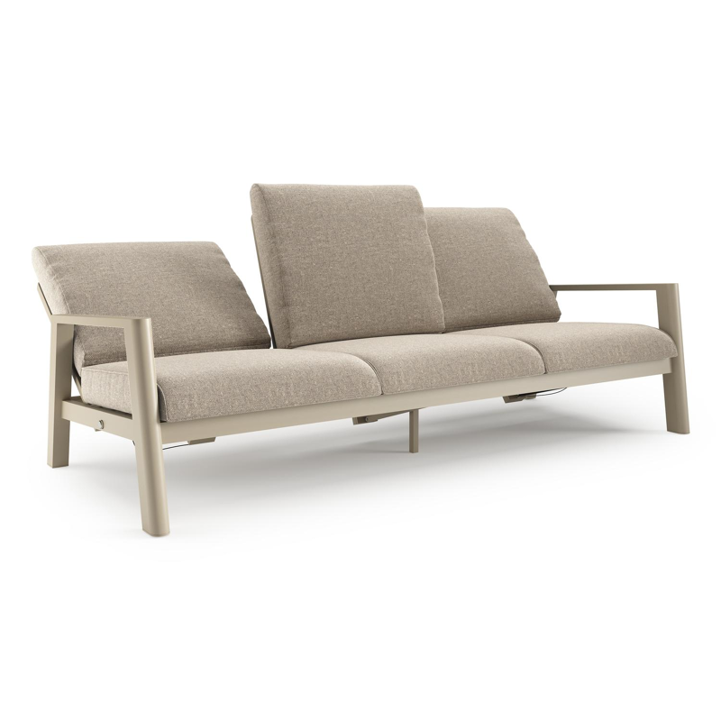 Canapé de jardin Cirello en aluminium beige et coussins en all weather sunbrella® luxe chartres pewter