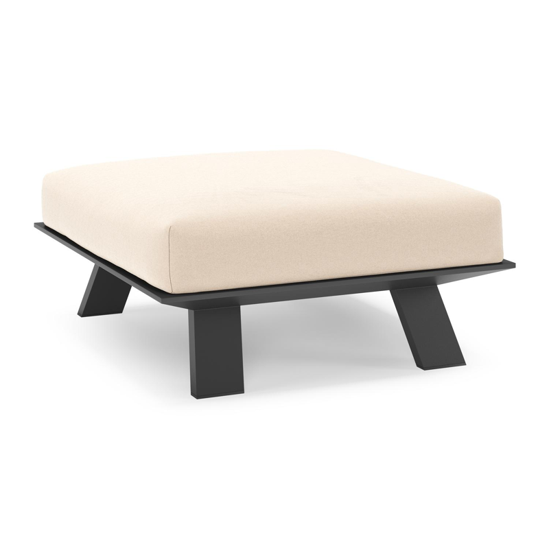 Pouf Cesano en aluminium noir et coussin en all weather Sunbrella® luxe natte linen chalk