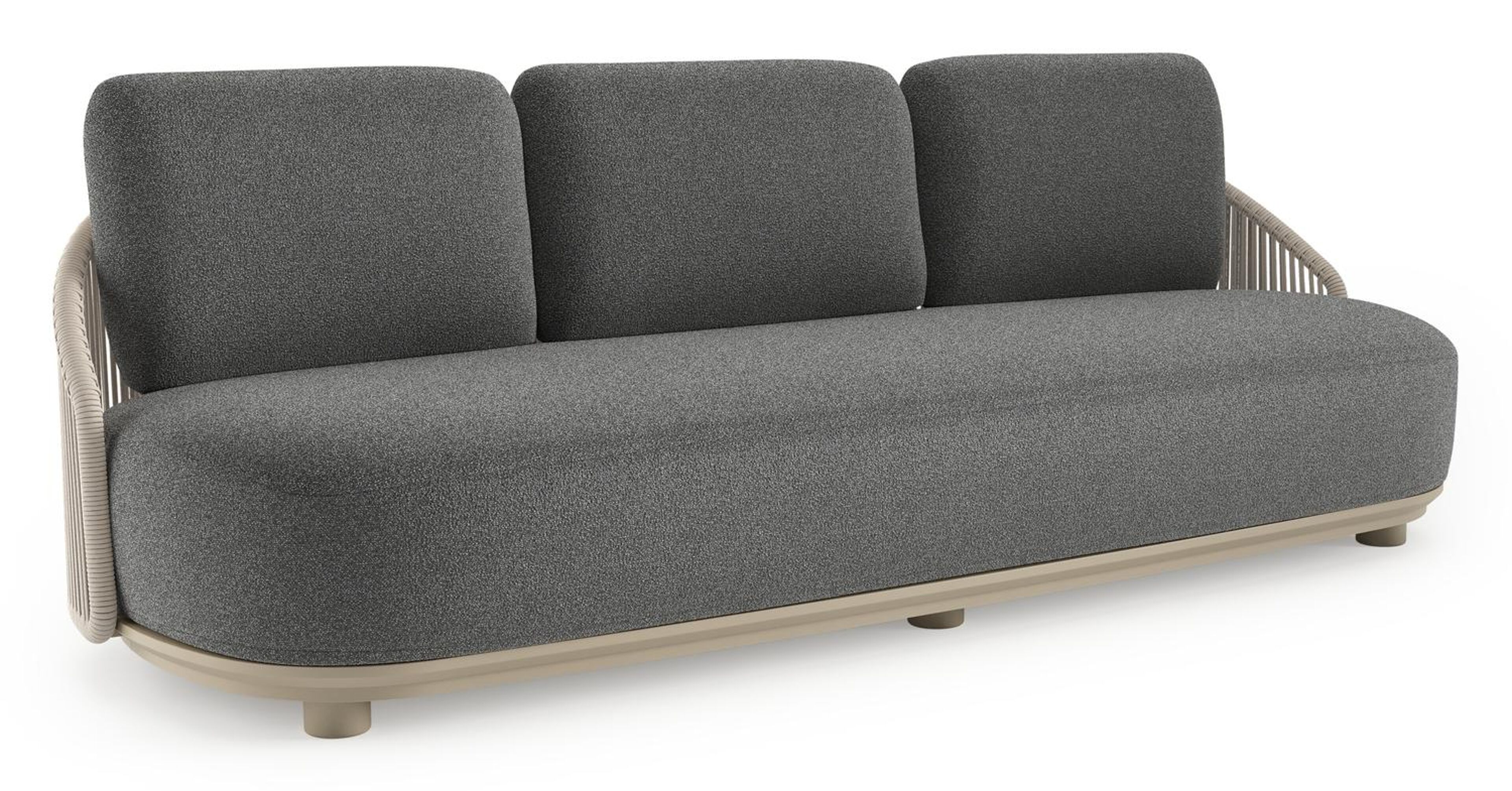 Canapé de jardin Vadelo en aluminium beige et corde ronde tissée verticalement beige et coussins en all weather cosytica catania black